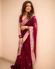 Purple soft Linen cotton woven saree
