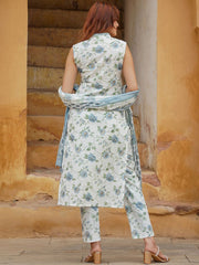DAMINI WHITE  COLOURED  WOMEN'S  COTTON SLUB  KURTA WITH PANT DUPATTA  SET