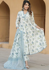 KAMINI WHITE  COLOURED  WOMEN'S  COTTON SLUB  KURTA WITH PANT DUPATTA  SET