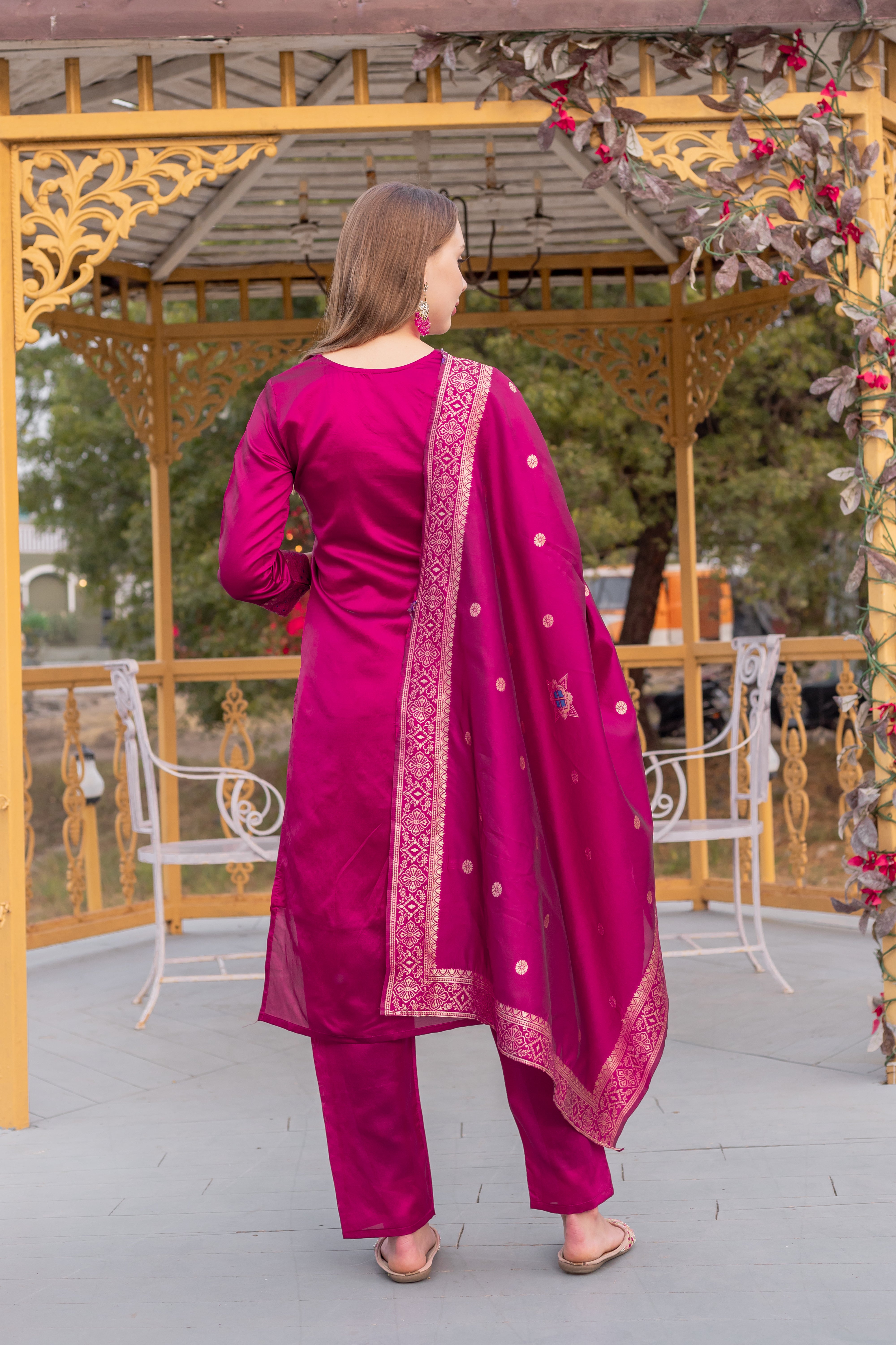Sadgi Cherry Soft Silk Kurta Set with Bottom & Jacquard Dupatta | Elegant Jacquard Work | Festive & Party Wear – Malaysia