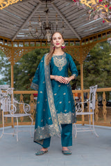TEAL  COLOURED TREDITIONAL WEAR KURTA SET