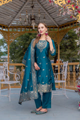 TEAL  COLOURED TREDITIONAL WEAR KURTA SET