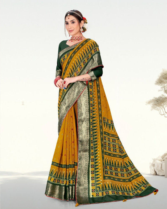 Latest Zari Weaving Jacquard border Soft Cotton saree with blouse for women
