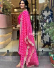 SNAPINSTA PINK COLOURED  WOMEN'S VISCOSE EMBROIDERED  KURTA WITH PANT DUPATTA SET