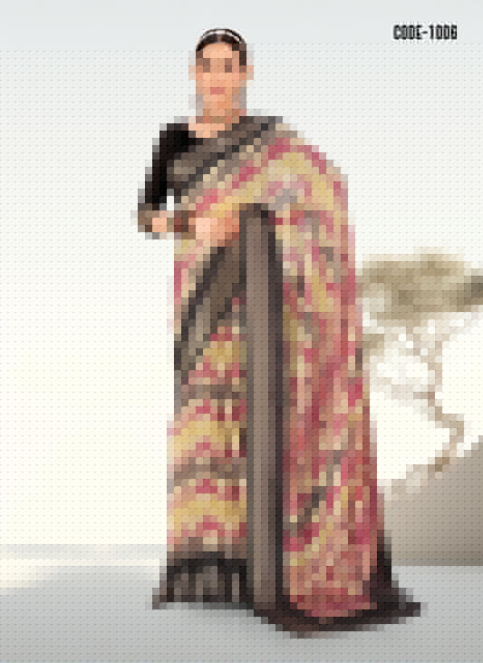 Digital Print Woven Jari border Moss Chiffon saree with blouse for women
