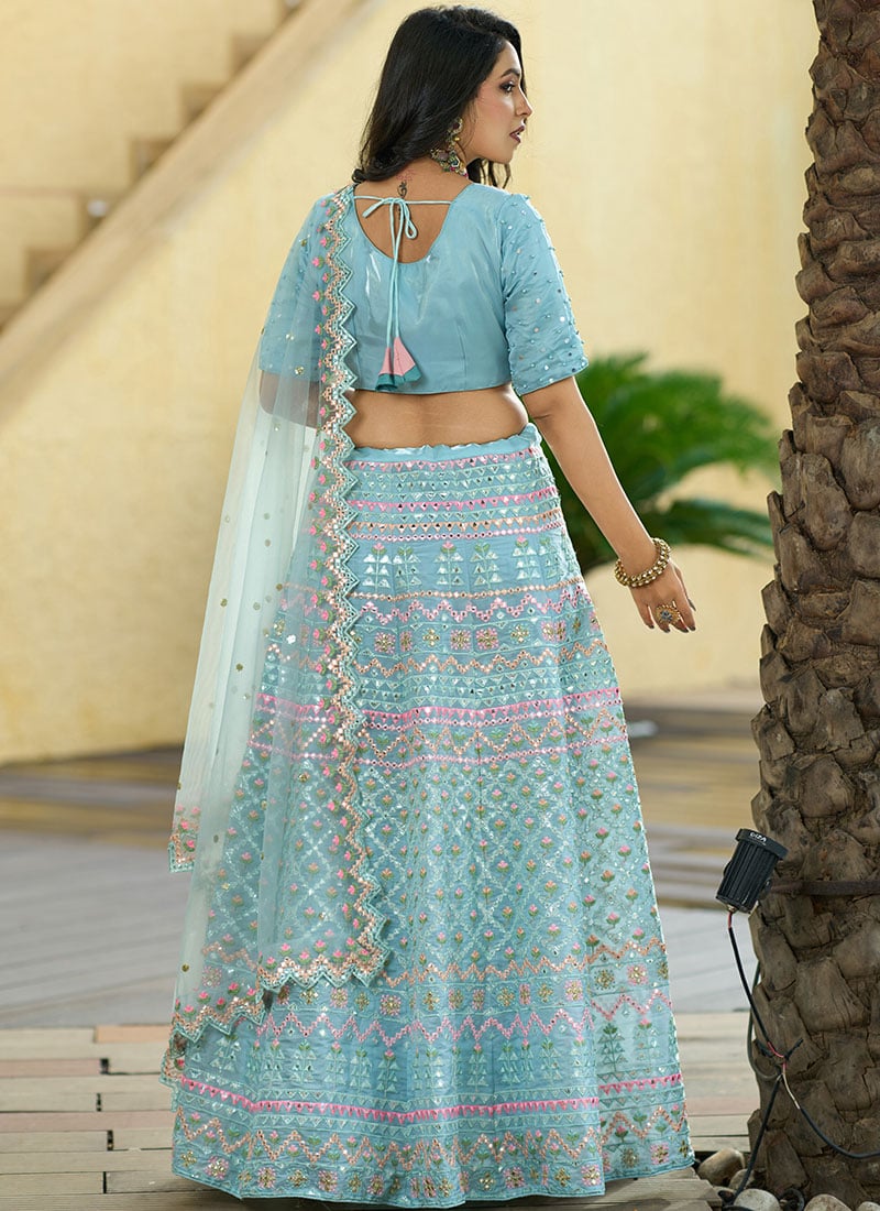 Sea green Organza silk wedding lehenga choli