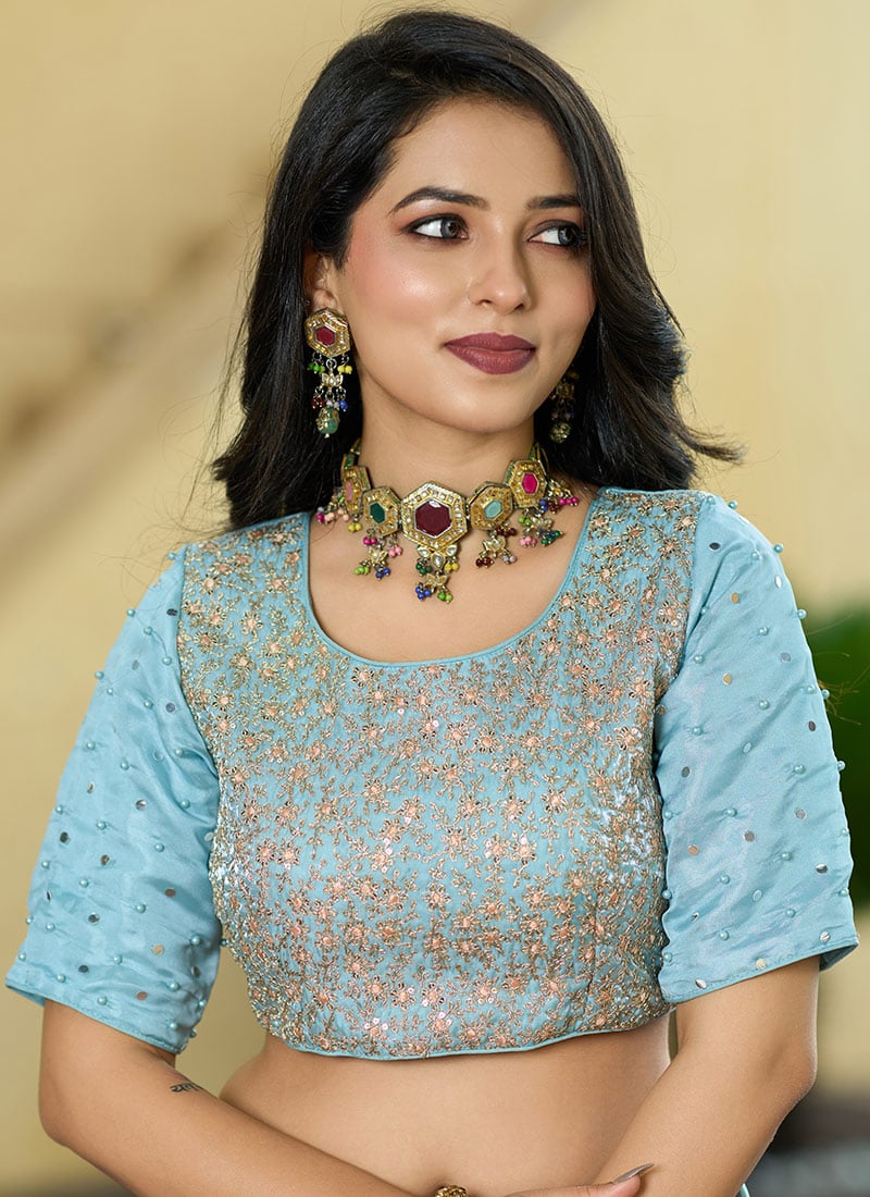 Sea green Organza silk wedding lehenga choli