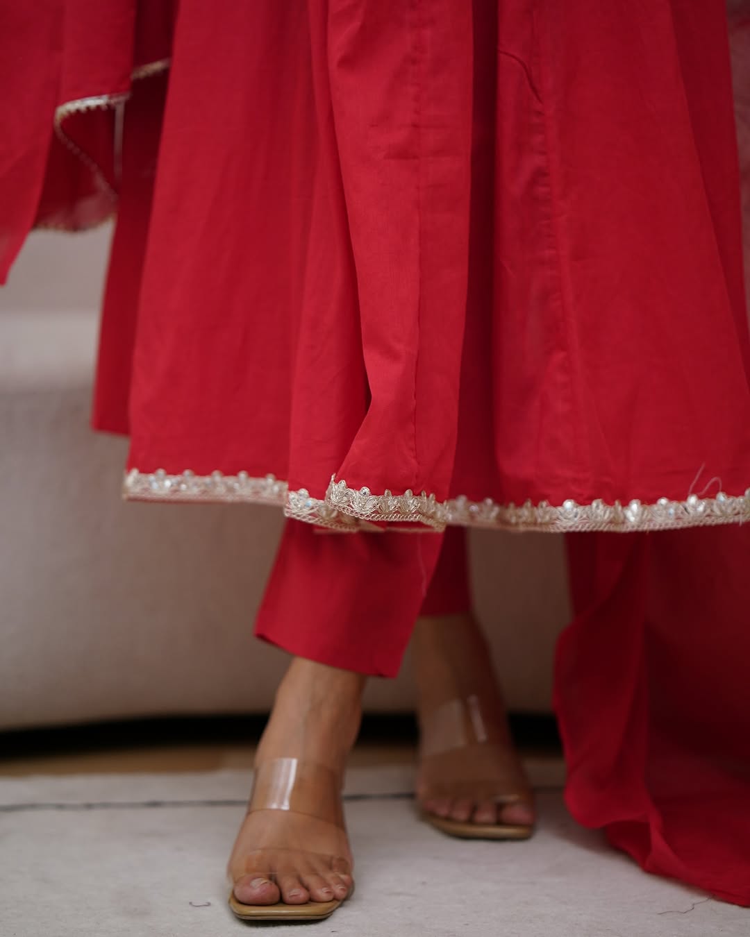RED COLOURED  WOMEN'S VISCOSE DIAMOND GEORGETTE  EMBROIDERED   KURTA  WITH PANT DUPATTA  SET