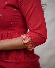 RED COLOURED  WOMEN'S VISCOSE DIAMOND GEORGETTE  EMBROIDERED   KURTA  WITH PANT DUPATTA  SET