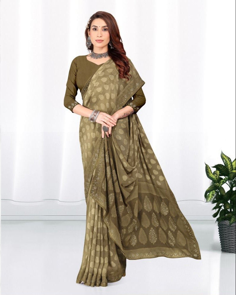 Georgette Diamond work Brasso cut Swarovski saree with blouse for women