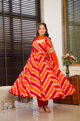 OREAGE COLOURED  WOMEN'S MUSLIN  BROIDERED  KURTA WITH PANT DUPATTA SET