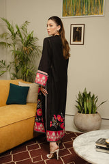 Black top made in soft crepe fabric in floral print.