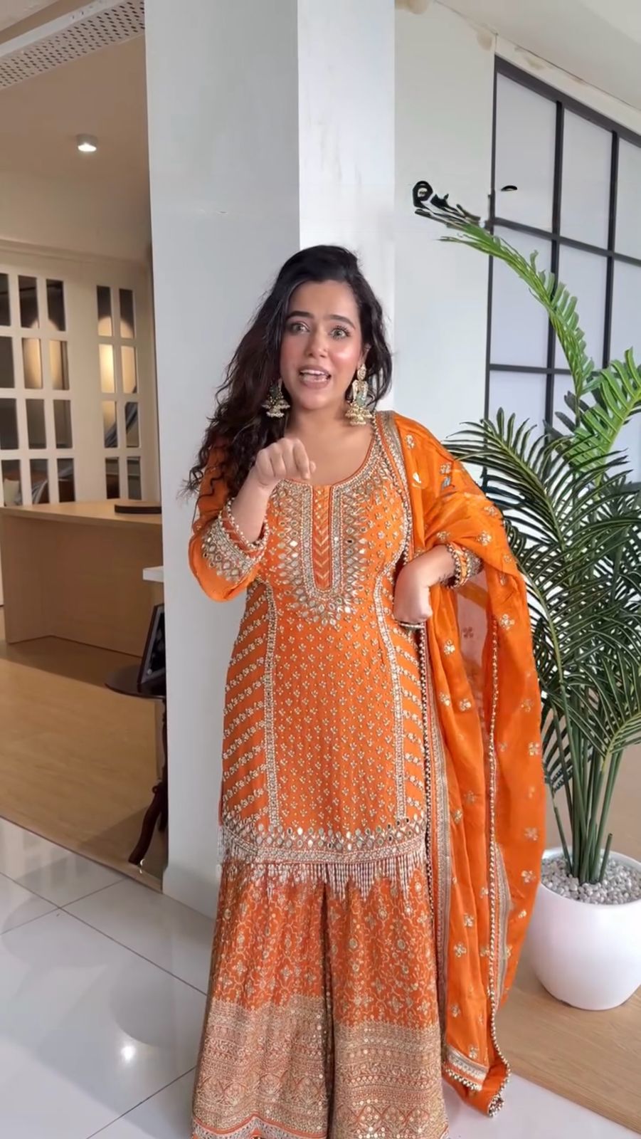 Orange Faux Georgette sequins embroidery readymade Sharara suit