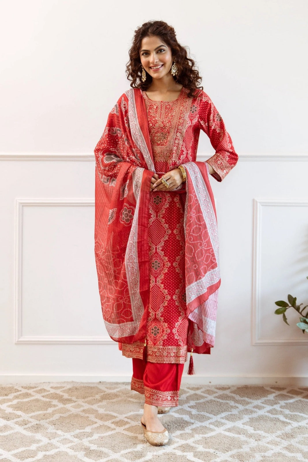 RASHMI  RED  COLOURED TREDITIONAL WEAR KURTA SET