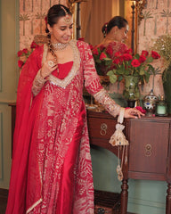 Festive Red  A-lien Set with Gota and Mirror Work