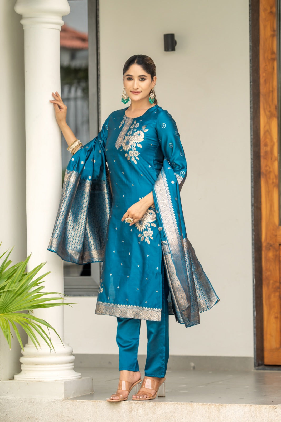BLUE COLOURED WOMEN'S POLYSTER  KURTA WITH  DUPATTA SET