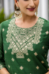 GREEN COLOURED  WOMEN'S POLYSTER  KURTA WITH  DUPATTA SET