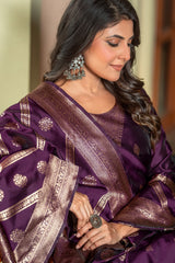 BROWN  COLOURED  WOMEN'S POLYSTER  KURTA WITH  DUPATTA SET