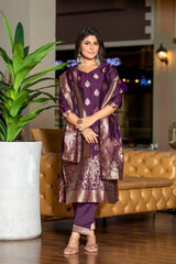 BROWN  COLOURED  WOMEN'S POLYSTER  KURTA WITH  DUPATTA SET