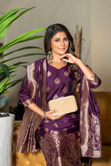 BROWN  COLOURED  WOMEN'S POLYSTER  KURTA WITH  DUPATTA SET
