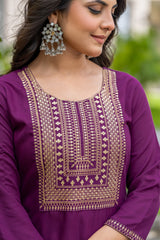 WINE COLOURED  WOMEN'S POLYSTER  KURTA WITH  DUPATTA SET