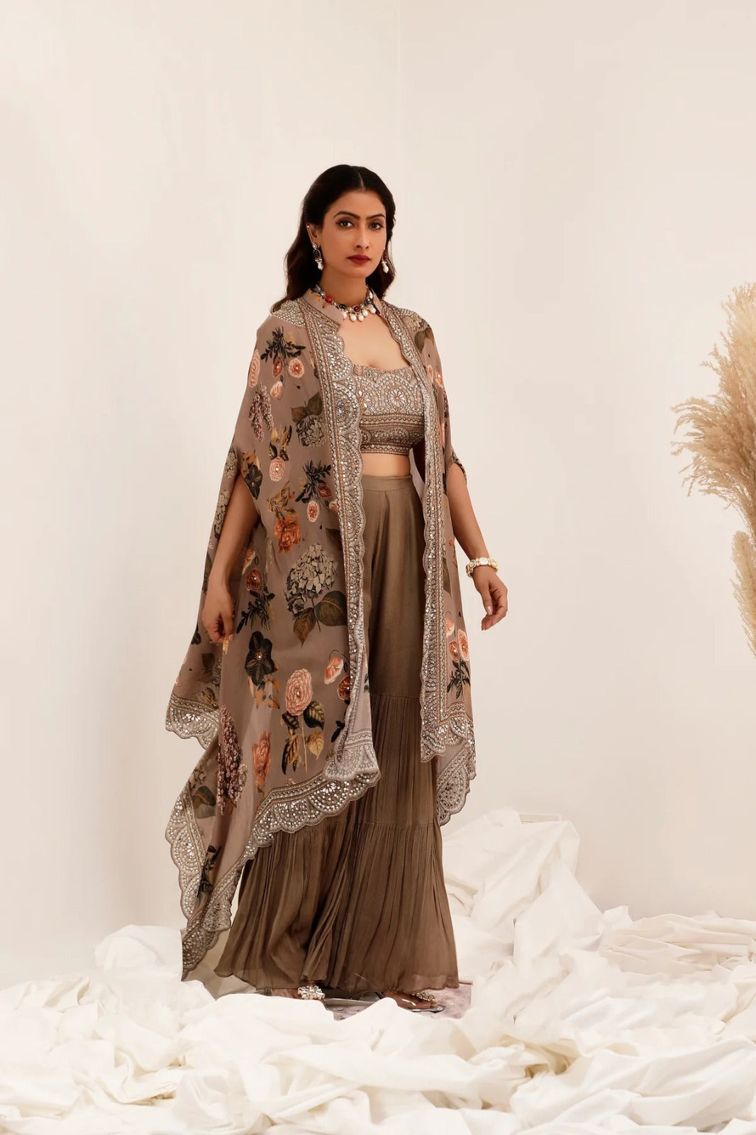 Rustic Rose Designer Cape & Flared Palazzo Set