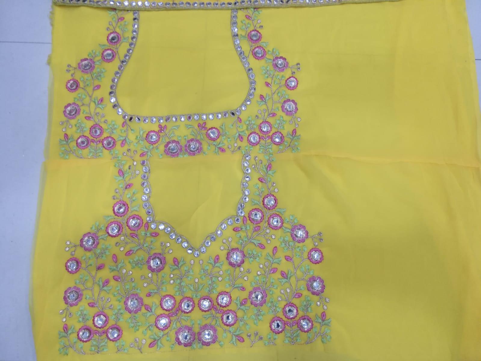Yellow Georgette Mirror Embroidery Work Lehenga Choli