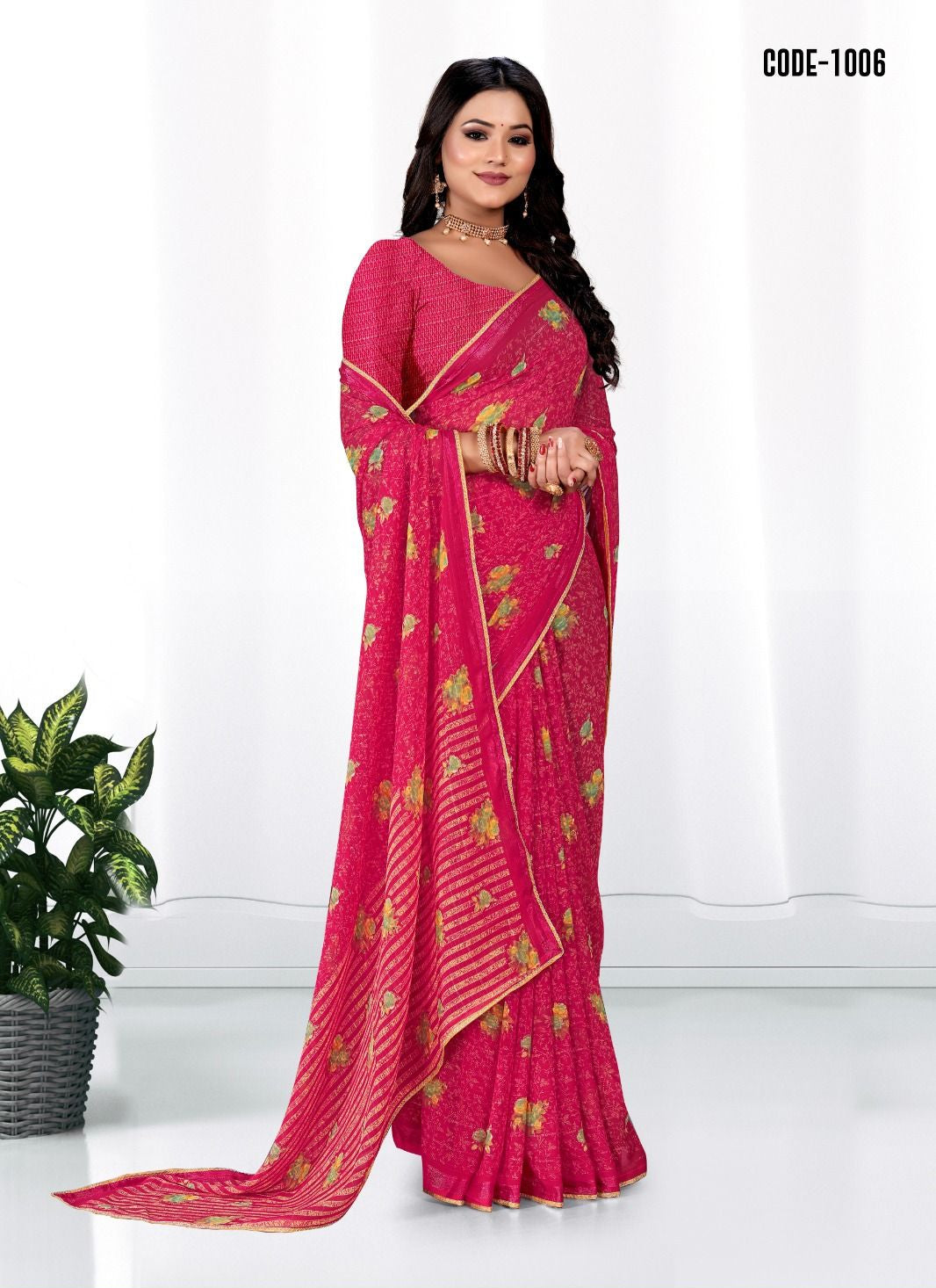 Woven Zari border Georgette saree with blouse for women