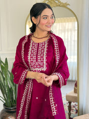 RED COLOURED  WOMEN'S CP VICHITRA EMBROIDERED  KURTA WITH PANT DUPATTA SET