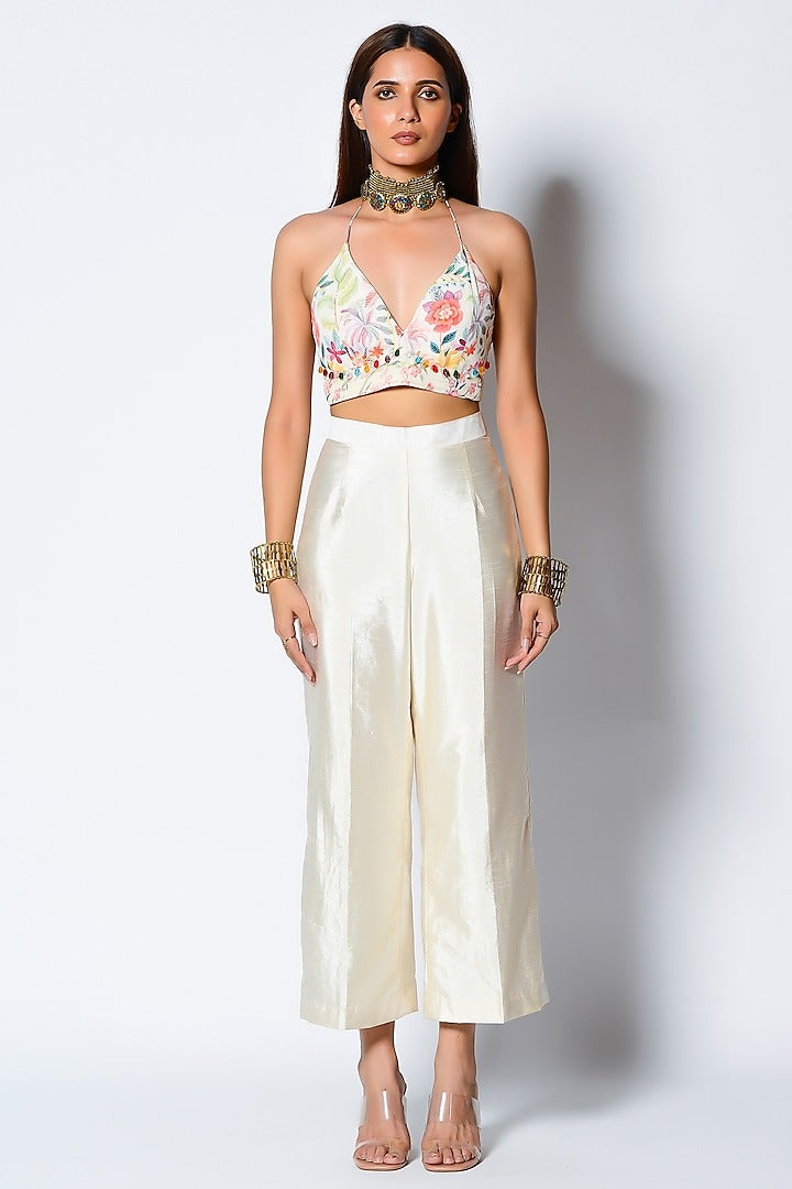 White Dupion Pant Set with Cape | Women’s Indo Western Dhoti Co-ord | Embroidered Festive & Party Wear Malaysia