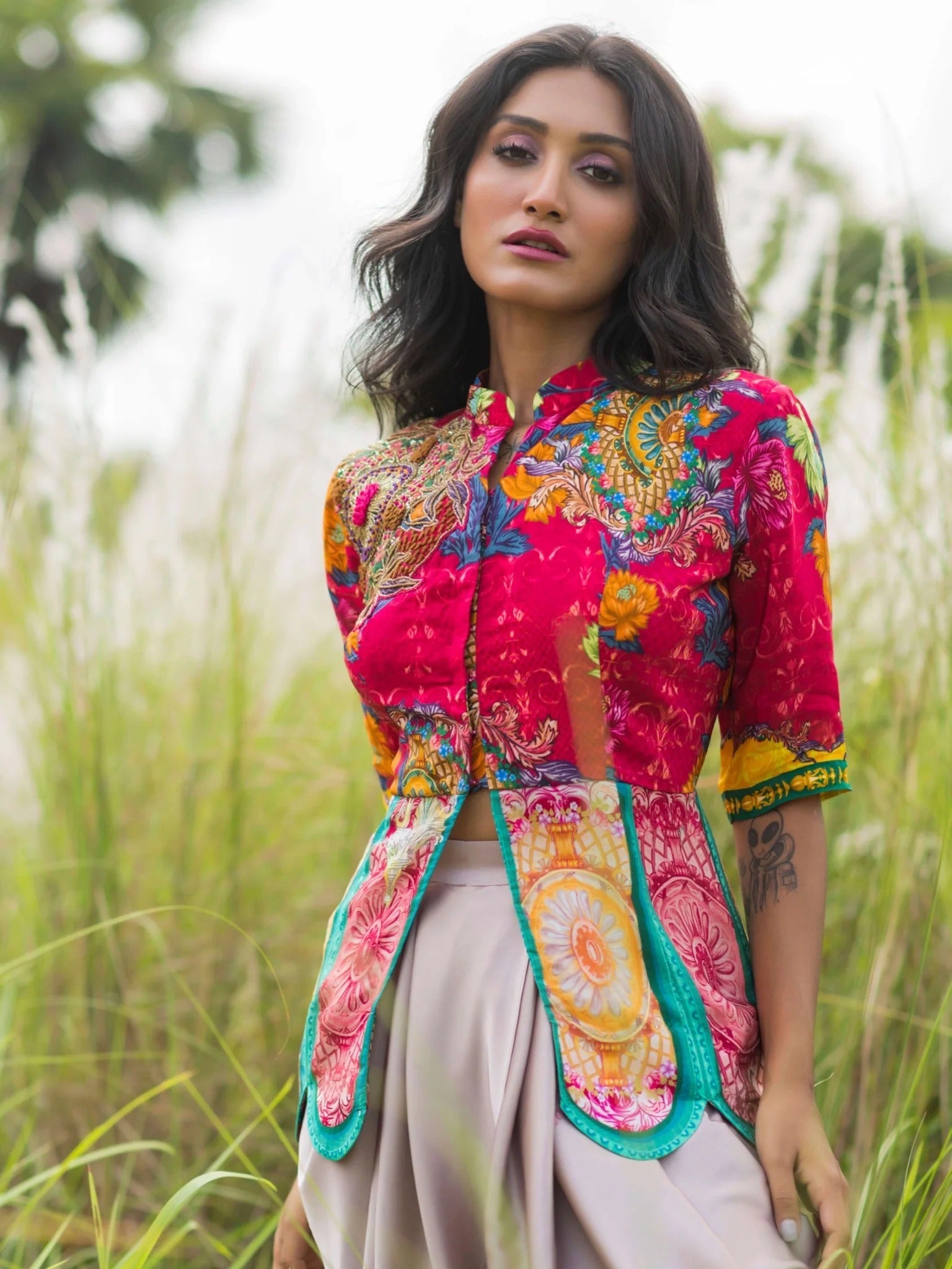 Pink Embroidered Peplum Top with Dhoti Set | Women’s Indo Western Outfit | Festive, Wedding & Party Wear Malaysia