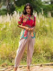 Pink Embroidered Peplum Top with Dhoti Set | Women’s Indo Western Outfit | Festive, Wedding & Party Wear Malaysia