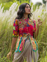 Pink Embroidered Peplum Top with Dhoti Set | Women’s Indo Western Outfit | Festive, Wedding & Party Wear Malaysia