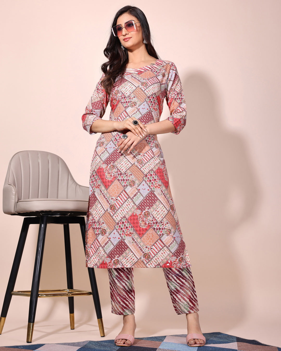 Stylish Slub Cotton Printed Kurta Set with Matching Trouser & Crape Dupatta | Everyday & Office Wear Suit Malaysia