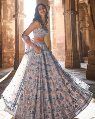 Dusty georgette multi thread Lehenga choli