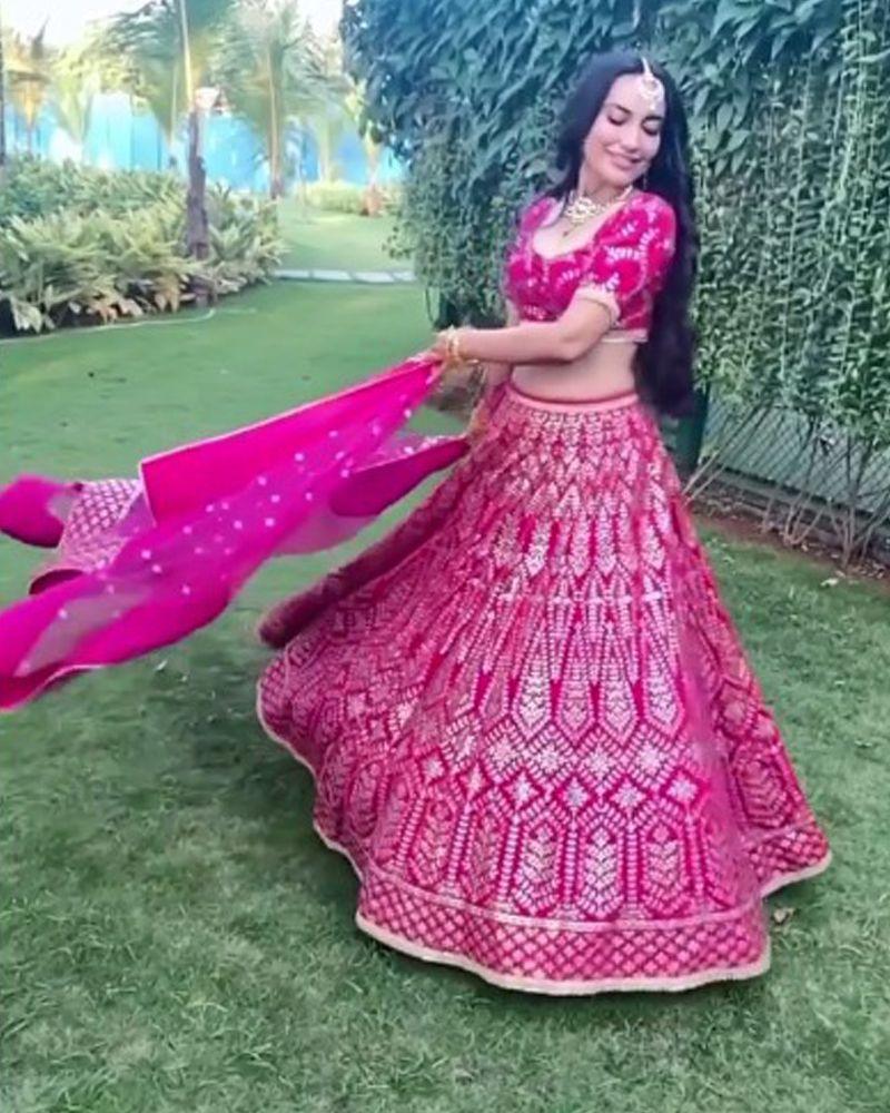 Pink Malai satin zari embroidery Lehenga choli