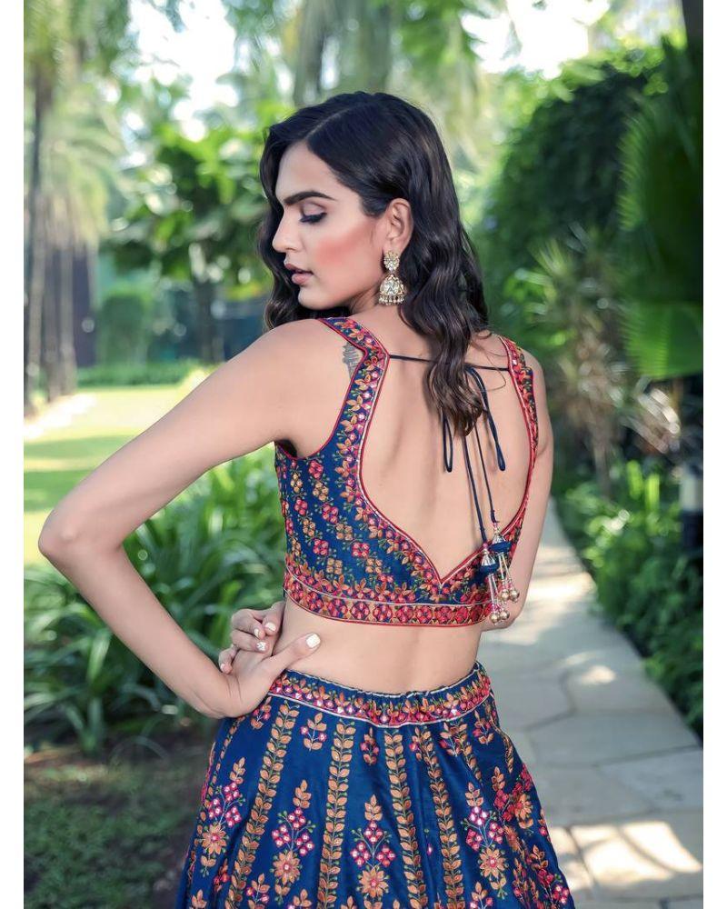 Blue color chinon silk designer embroidery lehenga choli