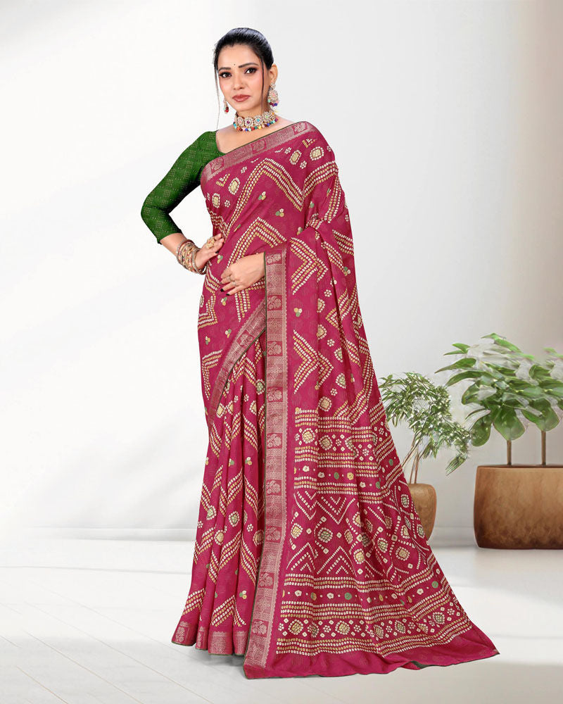 Festive wear Zari Weaving Jacquard border Viscose saree with blouse for women