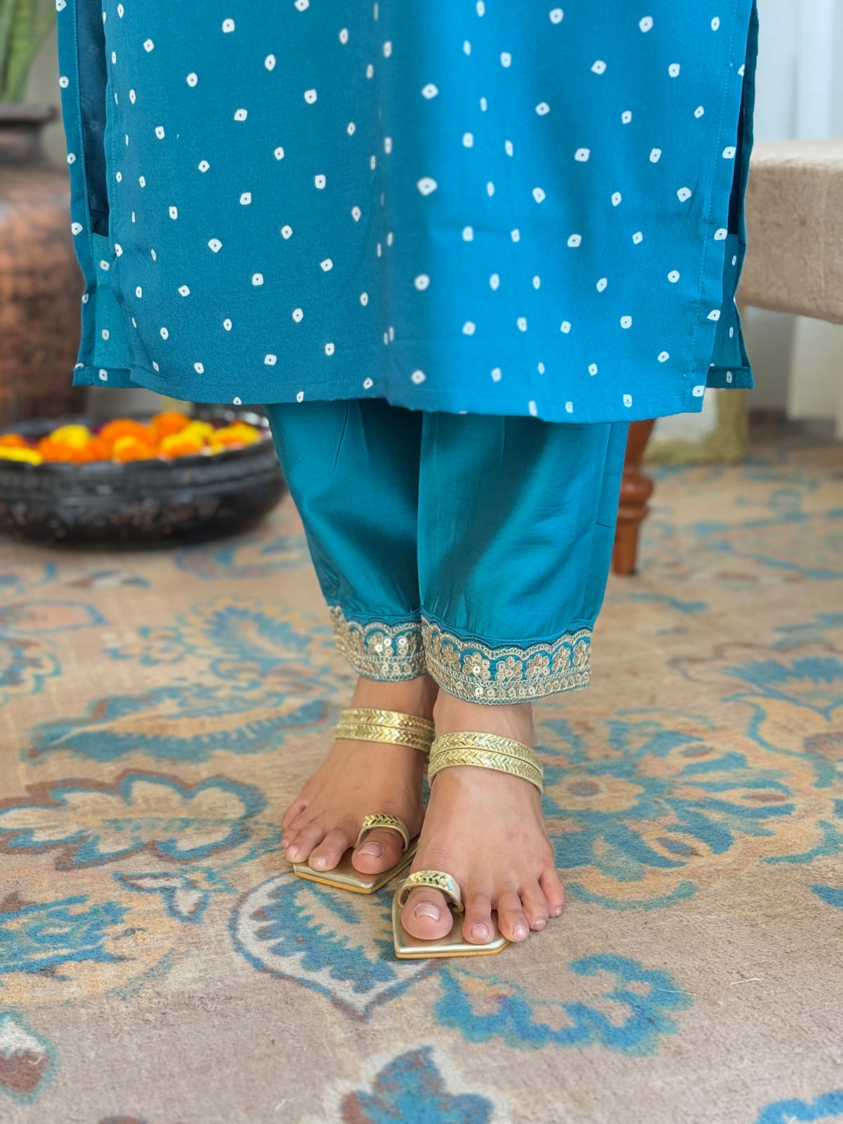 BLUE COLOURED  WOMEN'S  REYON  EMBROIDERED  KURTA WITH PANT DUPATTA SET