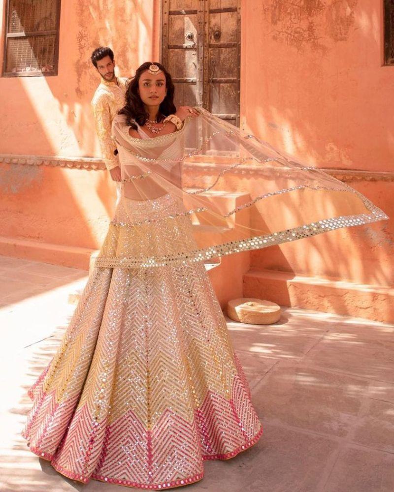 Ombre print Georgette Paper Mirror Work Designer Lehenga Choli