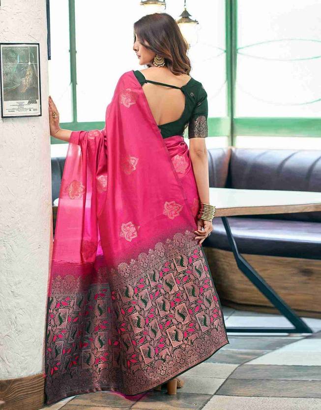 Trendy Banarasi Litchi Silk Saree for Women | Jacquard Gold Zari Woven Traditional Indian Saree with Running Blouse | Wedding, Party & Festive Wear