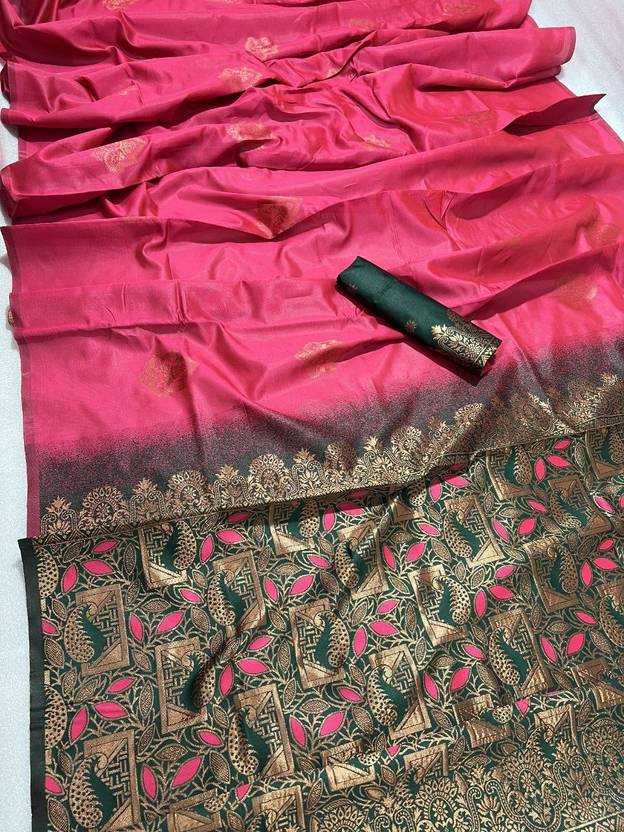 Trendy Banarasi Litchi Silk Saree for Women | Jacquard Gold Zari Woven Traditional Indian Saree with Running Blouse | Wedding, Party & Festive Wear