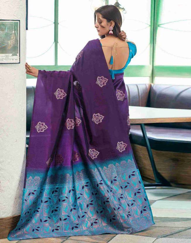 Trendy Banarasi Litchi Silk Saree for Women | Jacquard Gold Zari Woven Traditional Indian Saree with Running Blouse | Wedding, Party & Festive Wear