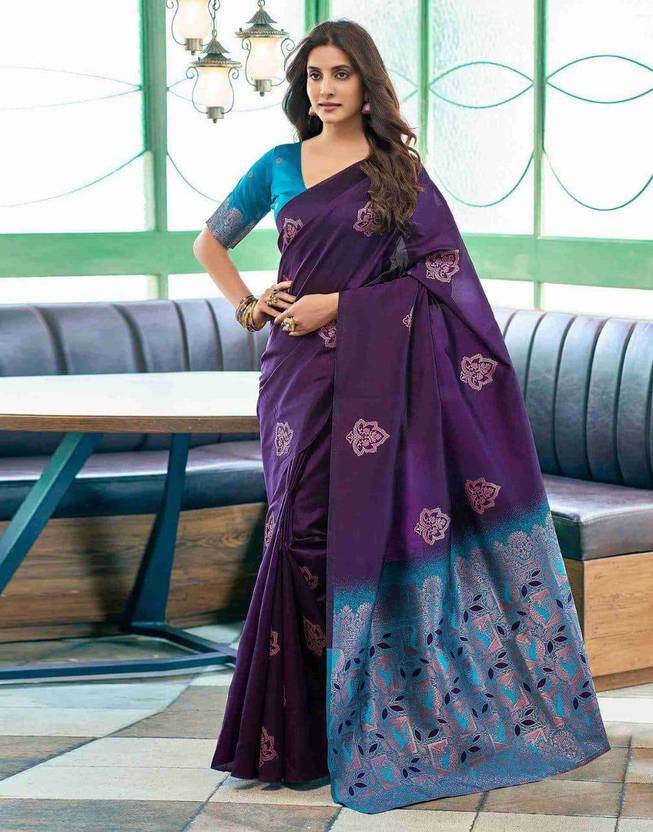 Trendy Banarasi Litchi Silk Saree for Women | Jacquard Gold Zari Woven Traditional Indian Saree with Running Blouse | Wedding, Party & Festive Wear
