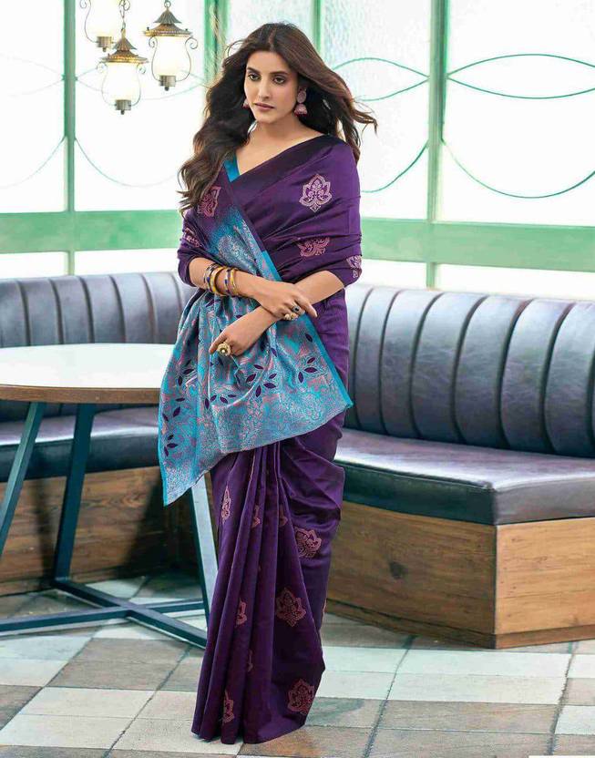 Trendy Banarasi Litchi Silk Saree for Women | Jacquard Gold Zari Woven Traditional Indian Saree with Running Blouse | Wedding, Party & Festive Wear
