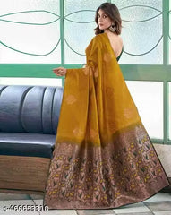 Trendy Banarasi Litchi Silk Saree for Women | Jacquard Gold Zari Woven Traditional Indian Saree with Running Blouse | Wedding, Party & Festive Wear
