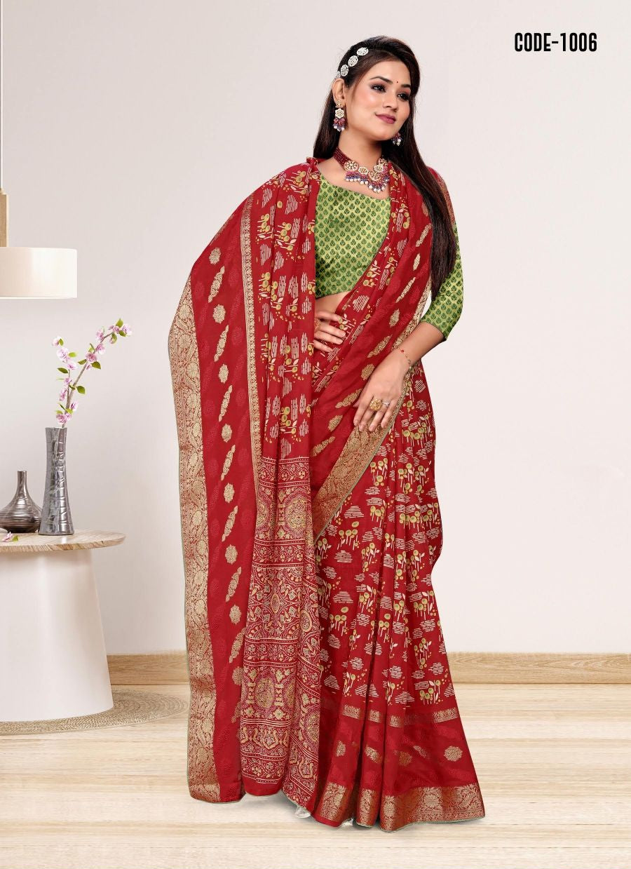 Jacquard Butta Soft cotton saree with blouse for women