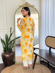 YELLOW  COLOURED  WOMEN'S GEORGETTE  KURTA  WITH PANT DUPATTA  SET