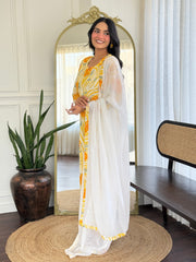 YELLOW  COLOURED  WOMEN'S GEORGETTE  KURTA  WITH PANT DUPATTA  SET
