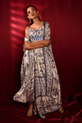 Beautiful  Satin Georgette Moroccan Print Dhoti Skirt Set